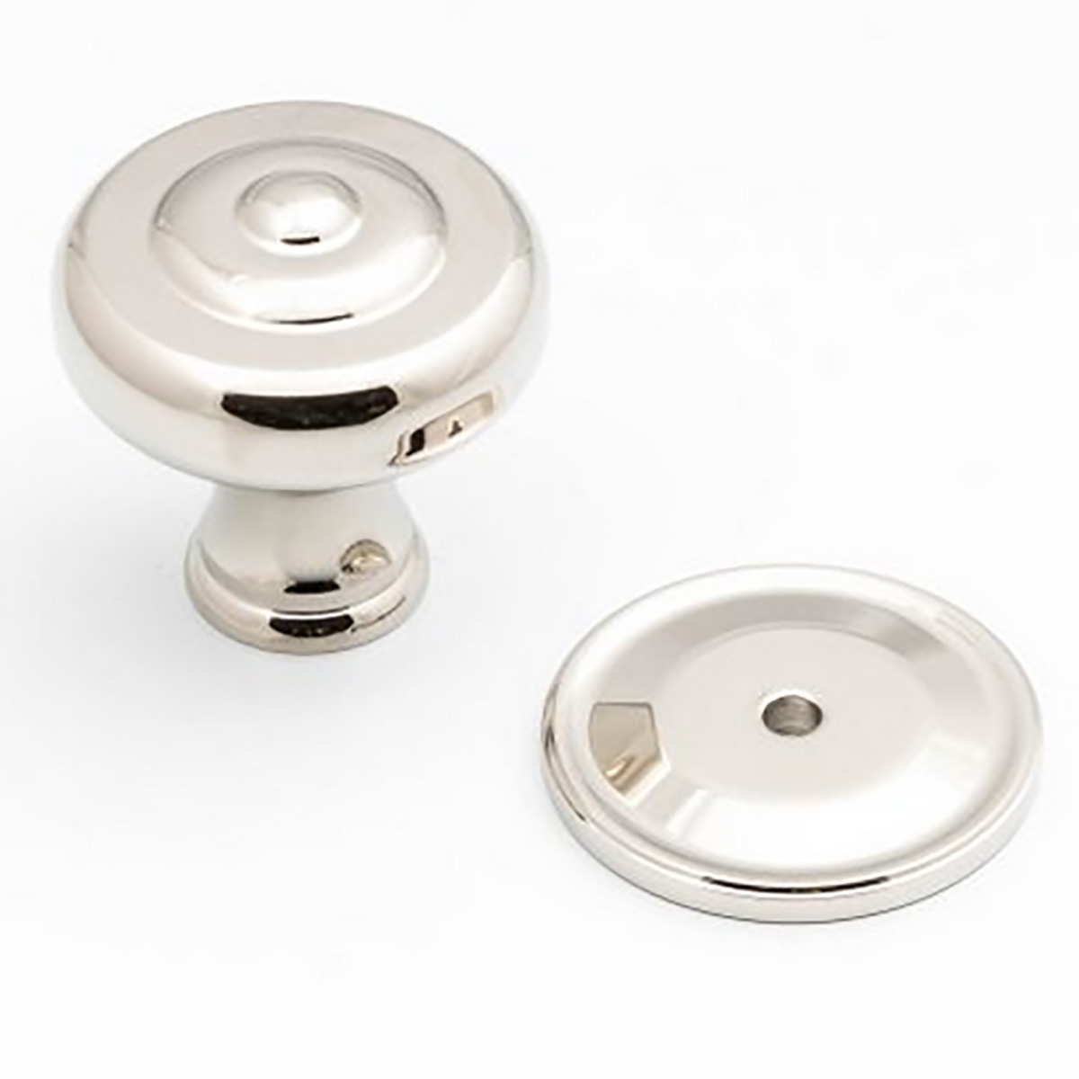 Castella Decade Cabinet Knob & Backplate - Polished Nickel