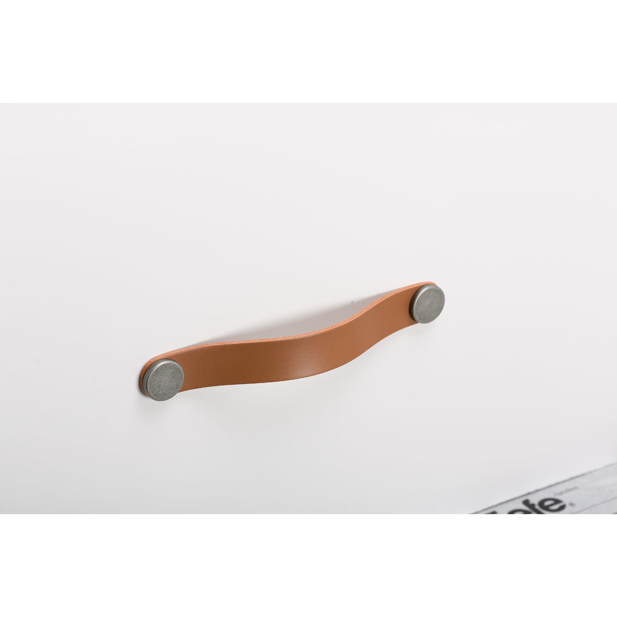 Momo Flex Leather D Handle Cabinet Handle - Light Tan & Pewter