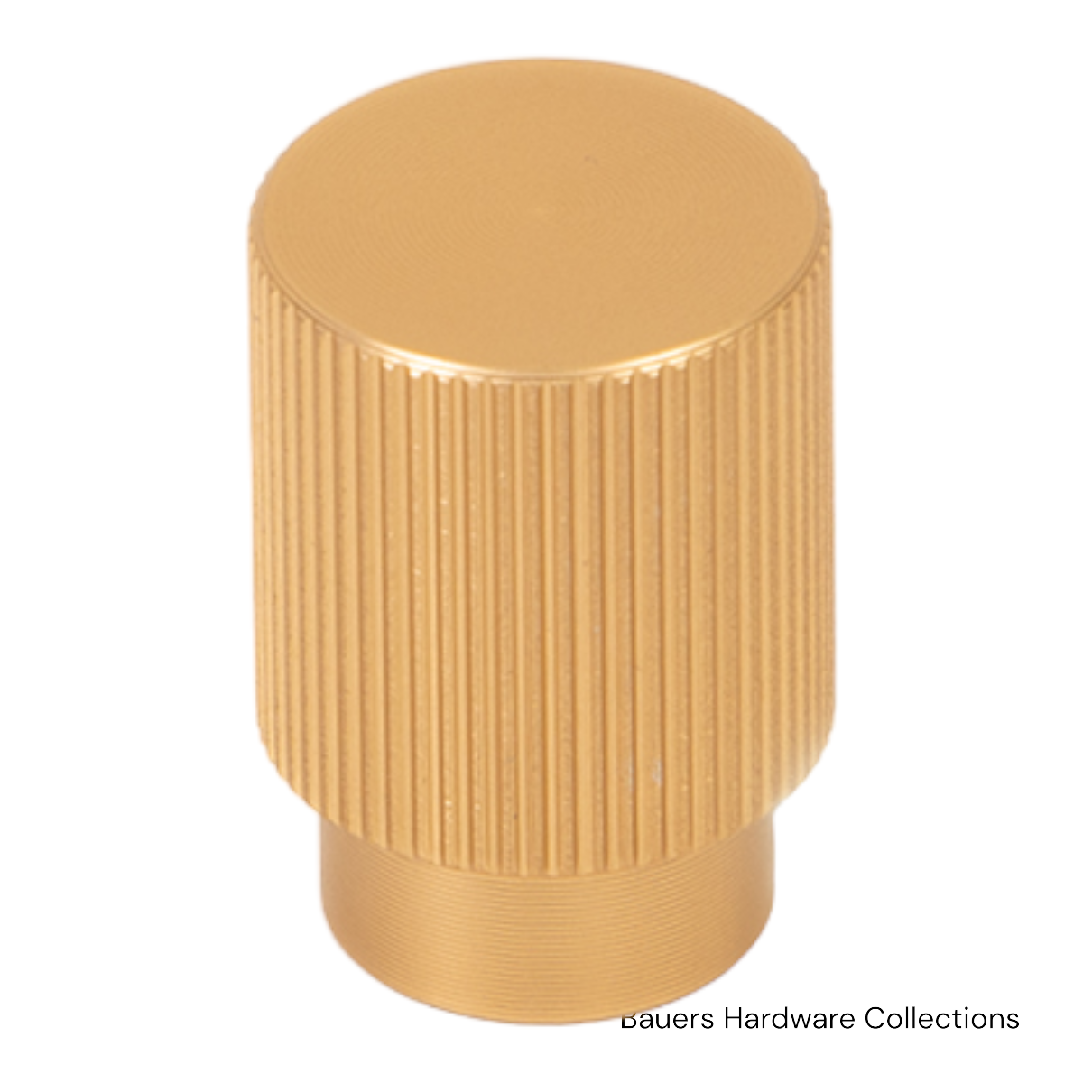 Charlotte cabinet knob with brushed gold finish installed on a kitchen cabinet door