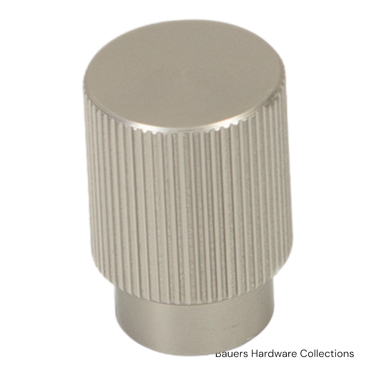 Charlotte cabinet knob in brushed nickel finish installed on a modern kitchen cabinet door