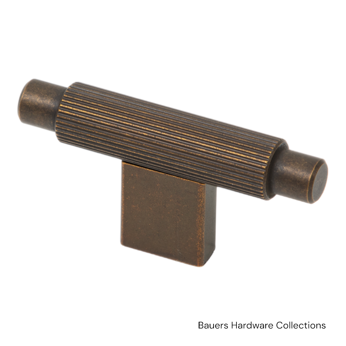 Charlotte T-Cabinet Knob – Antique Brass on white cabinet