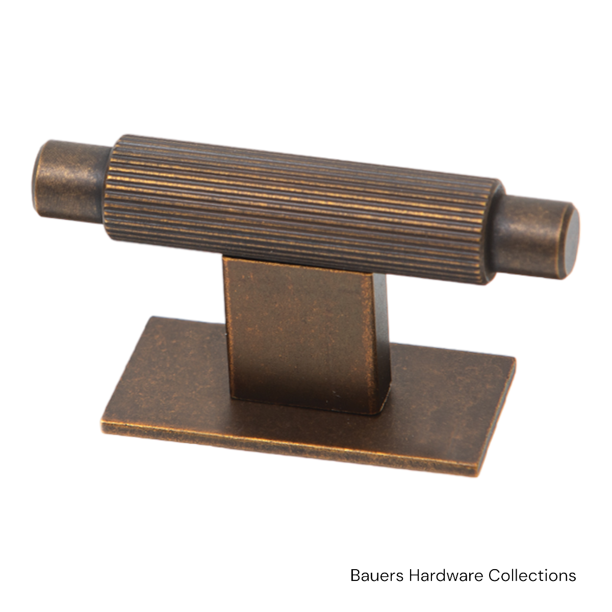Charlotte T-Cabinet Knob & Backplate – Antique Brass on white kitchen